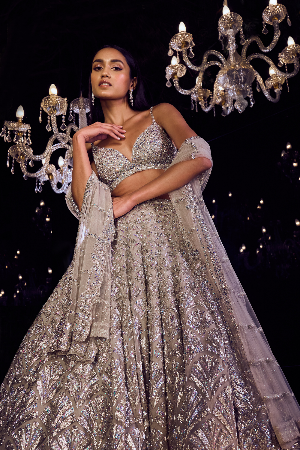 Samiksha Pednekar In Silver Crystal Lehenga Set