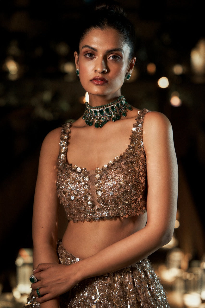 Nude Sequin Lehenga Set