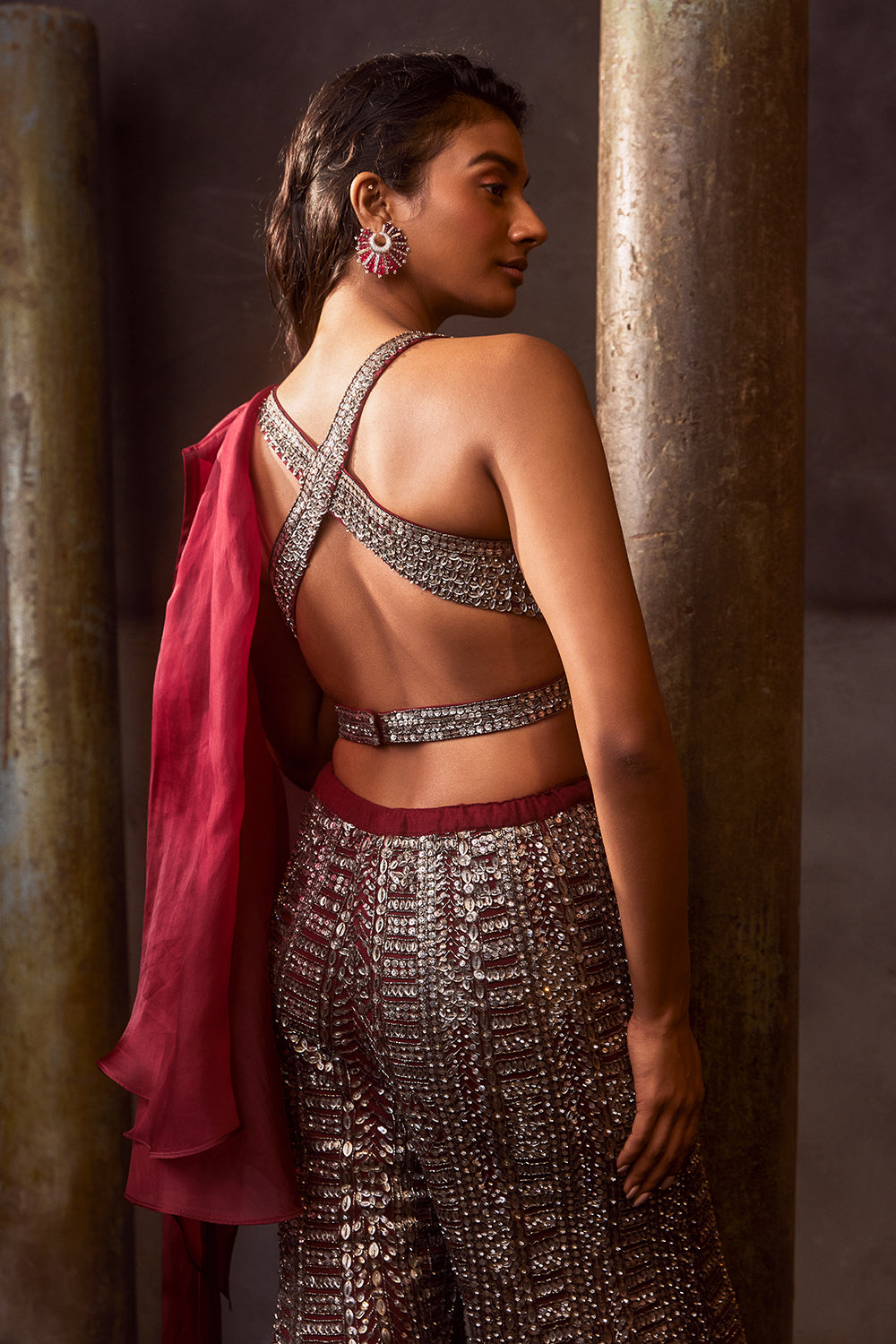 Dark Maroon Sharara Pant Set