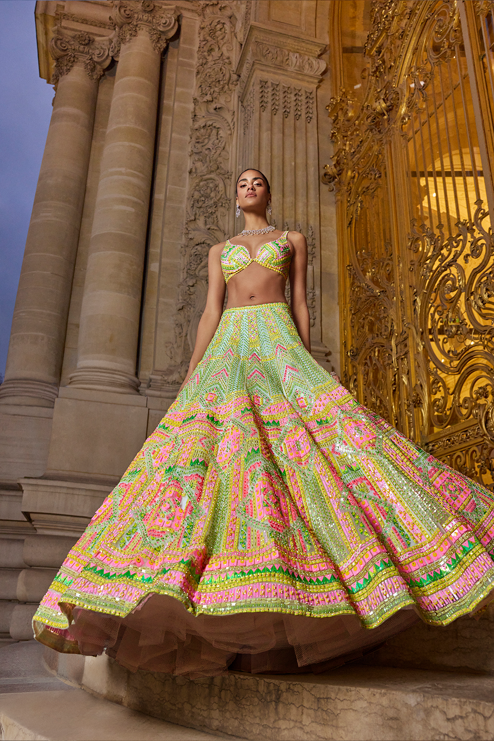 Neon Multi-Coloured Sequin Lehenga Set