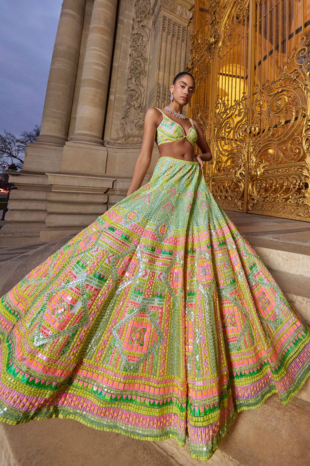 Neon Multi-Coloured Sequin Lehenga Set