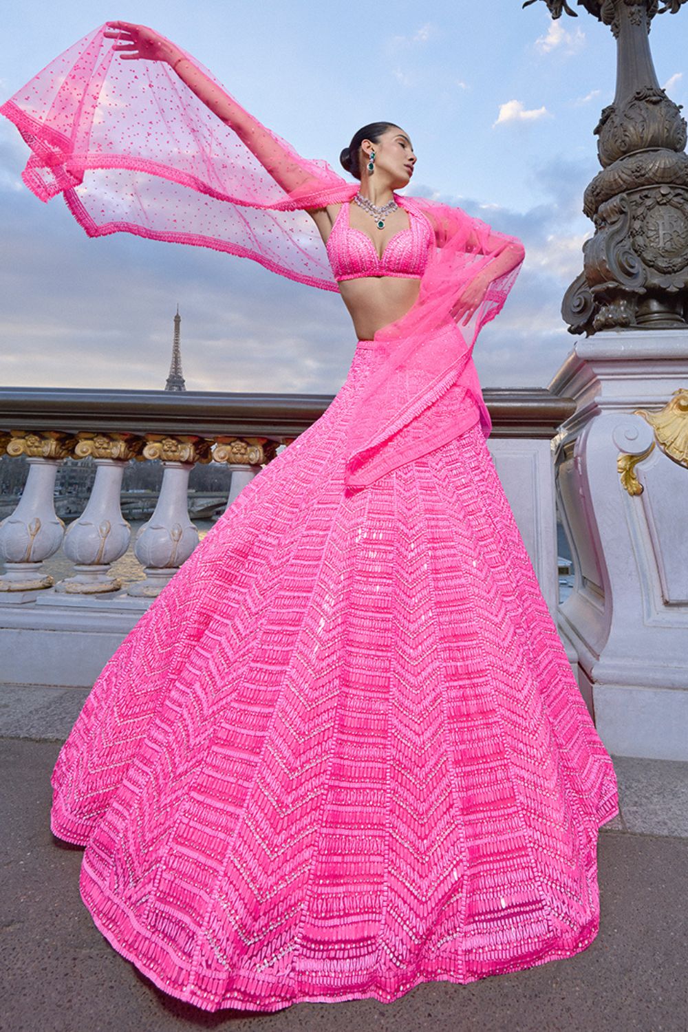 Neon Pink Sequin Lehenga Set