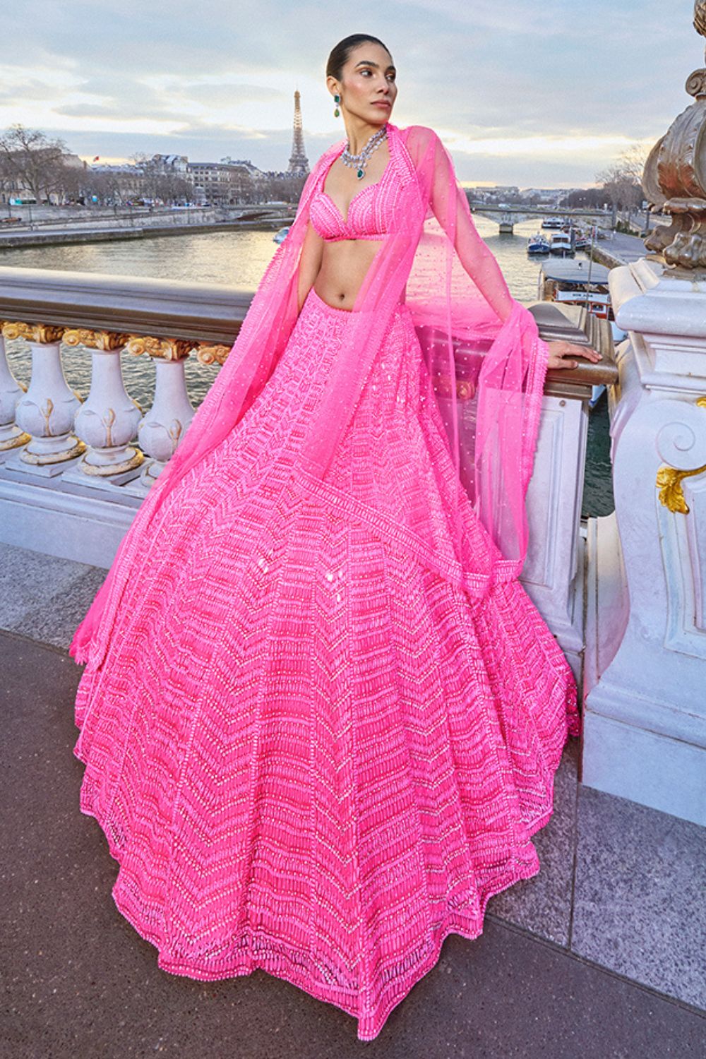 Neon Pink Sequin Lehenga Set