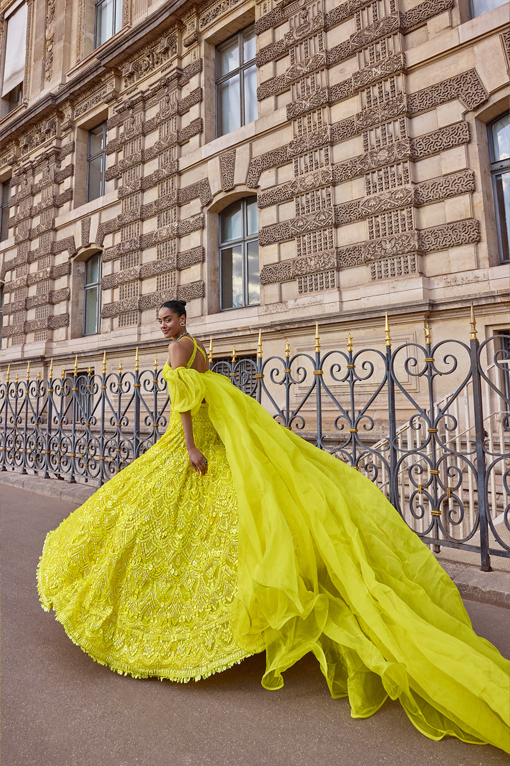 Neon Yellow Sequin Lehenga Set