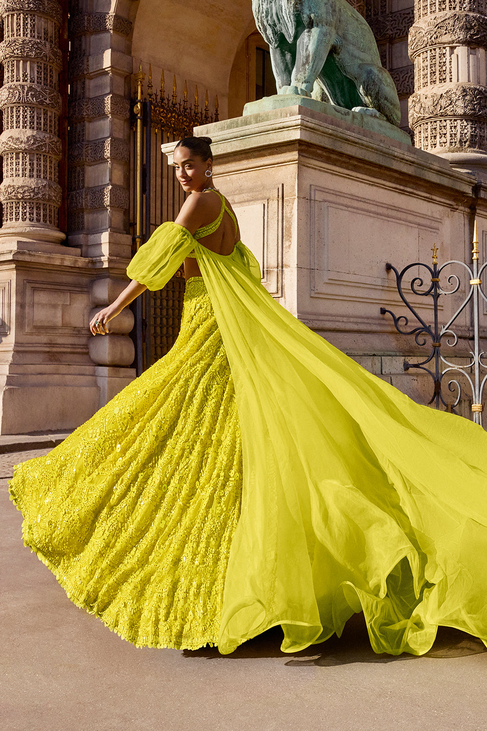 Neon Yellow Sequin Lehenga Set