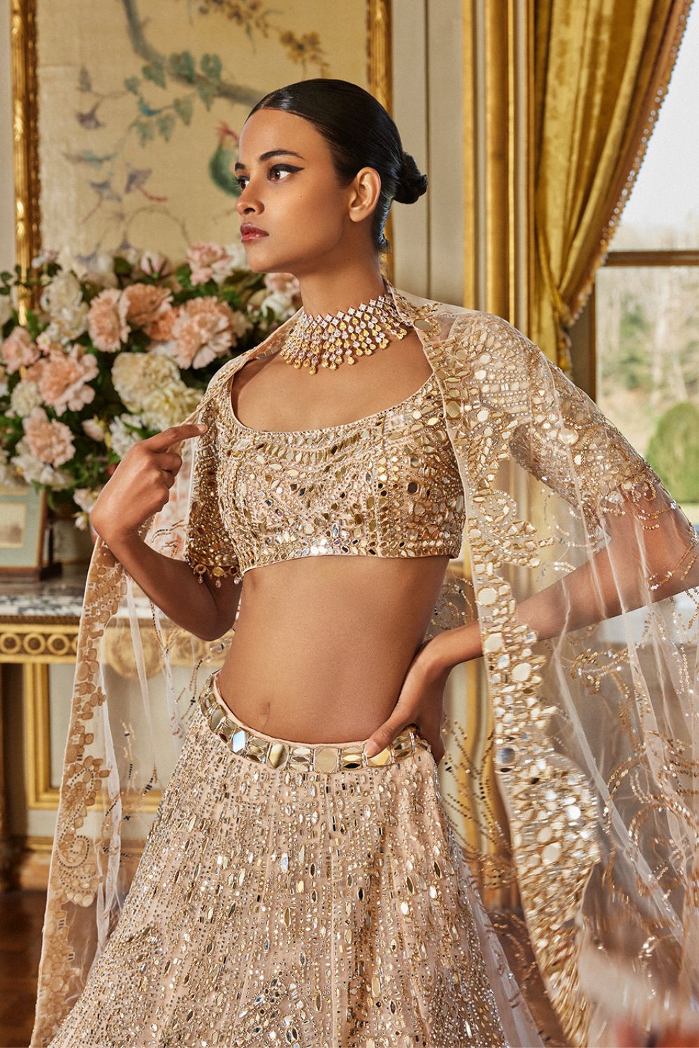 Rose Gold Mirror Work Lehenga Set