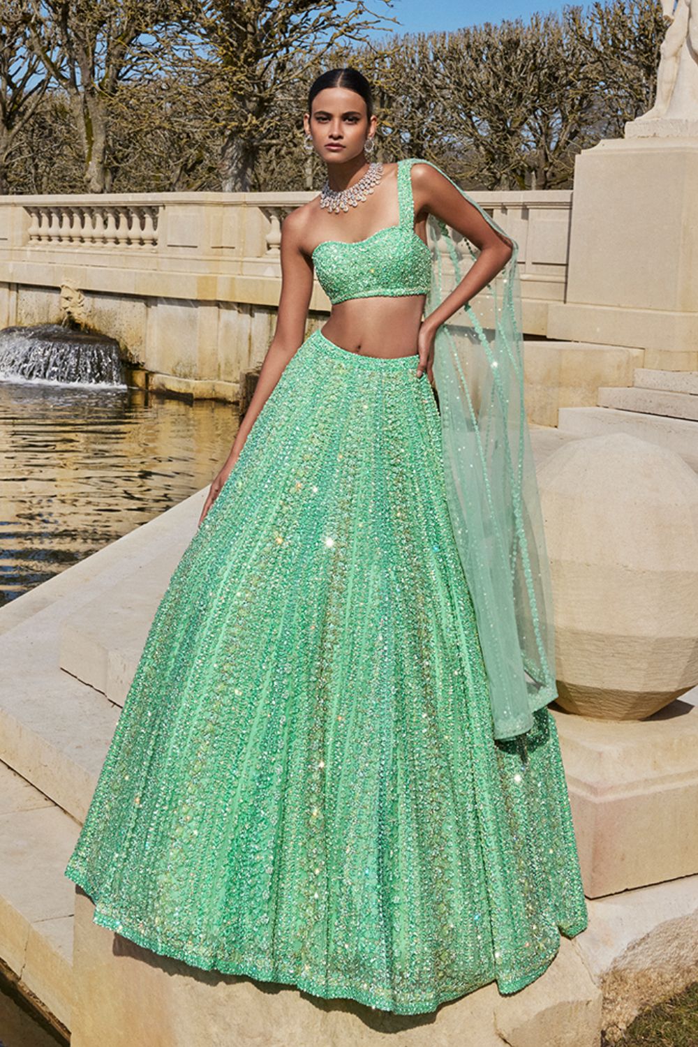 Sea Green Sequin Lehenga Set