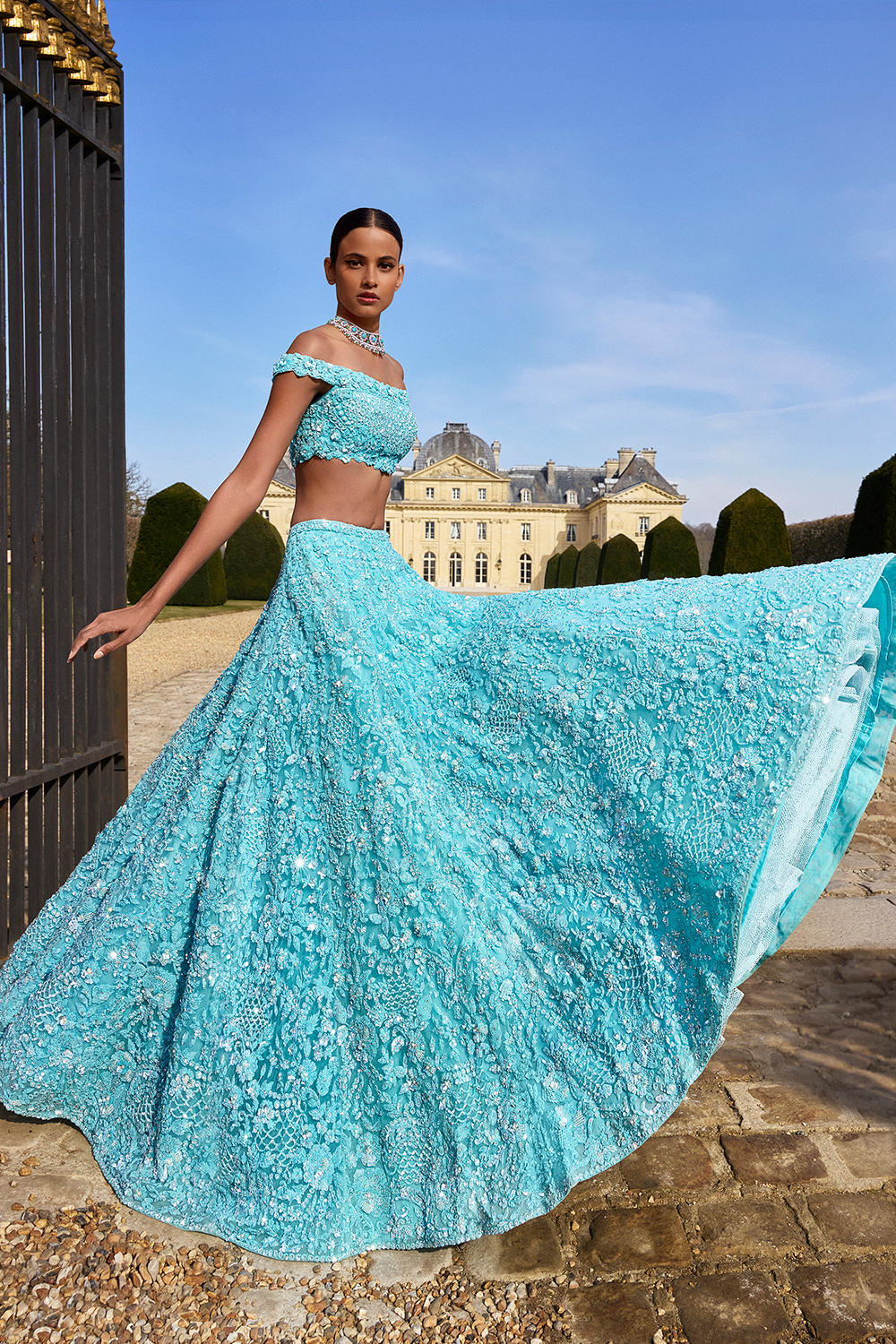 Turquoise Sequin Lehenga Set