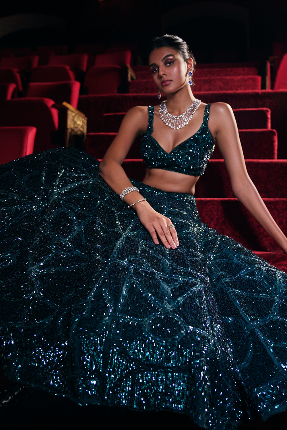 Dusty Teal Sequin Lehenga Set