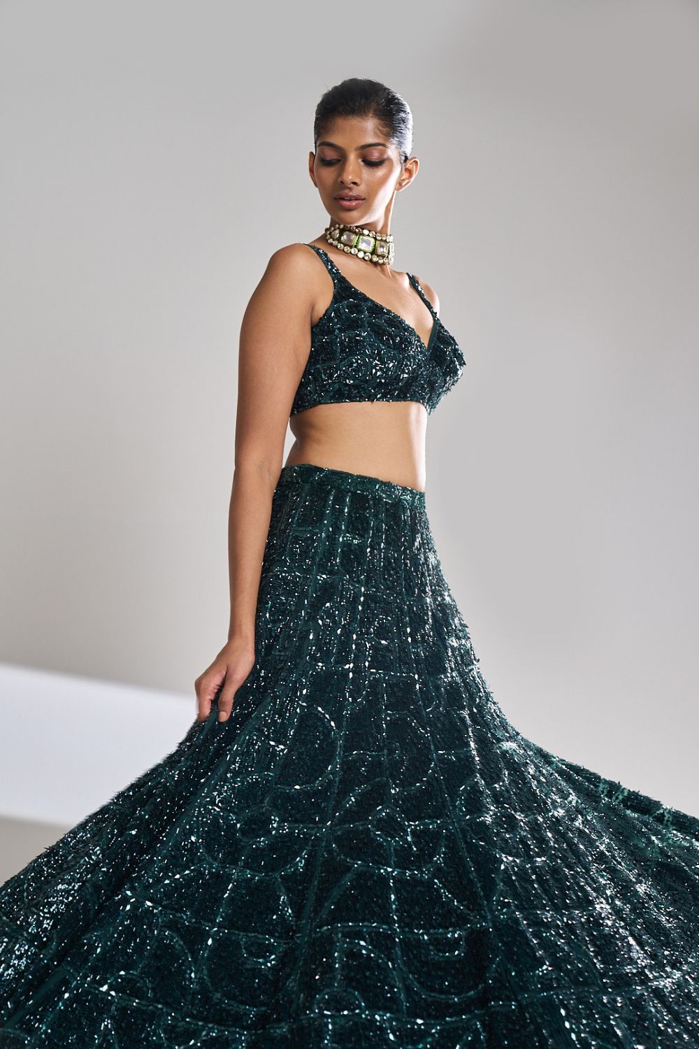 Dusty Teal Sequin Lehenga Set