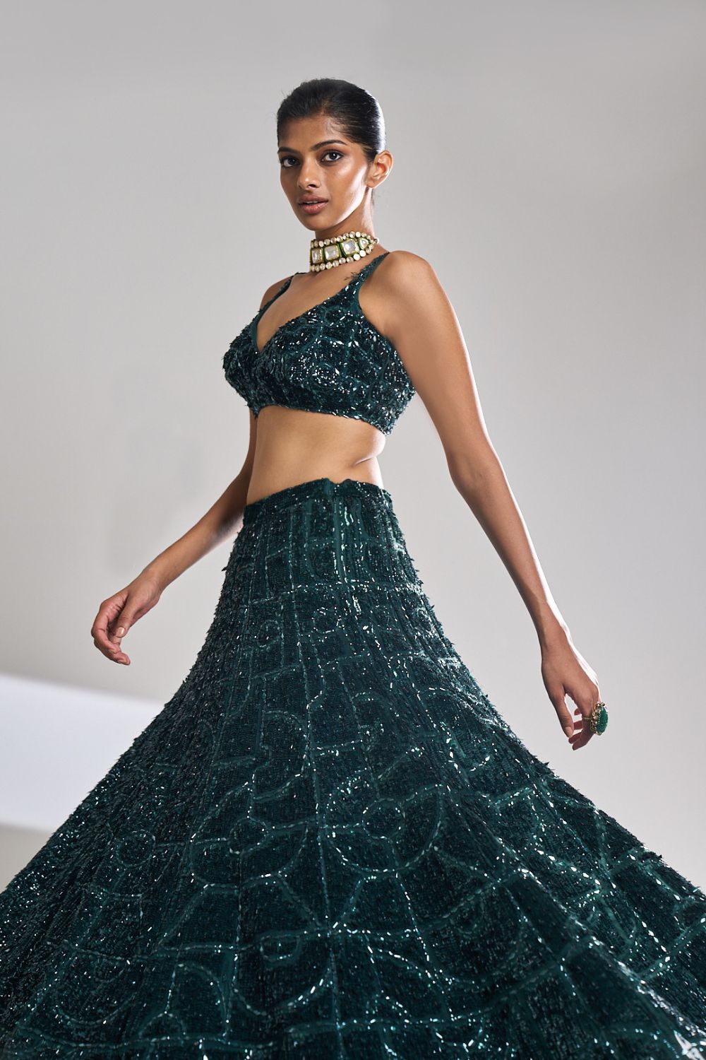 Dusty Teal Sequin Lehenga Set