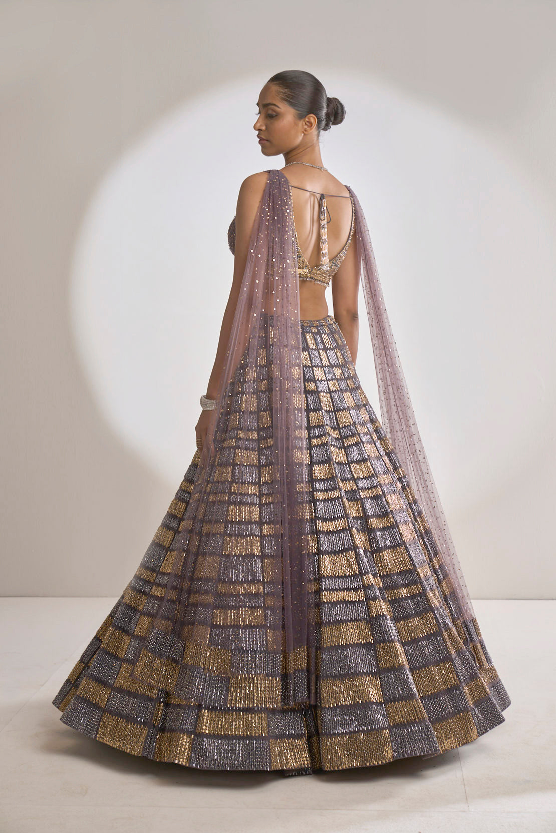 Grey Gold Sequin Lehenga Set