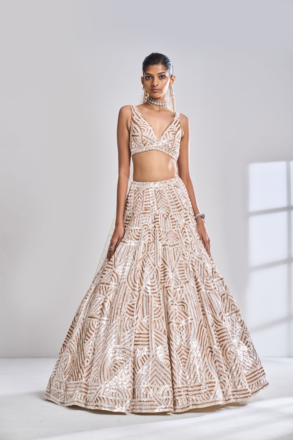 Ivory & Nude Sequin Lehenga Set