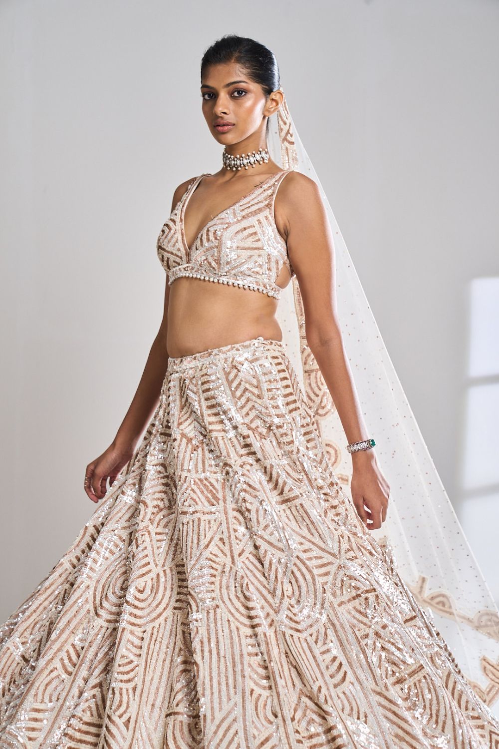 Ivory & Nude Sequin Lehenga Set