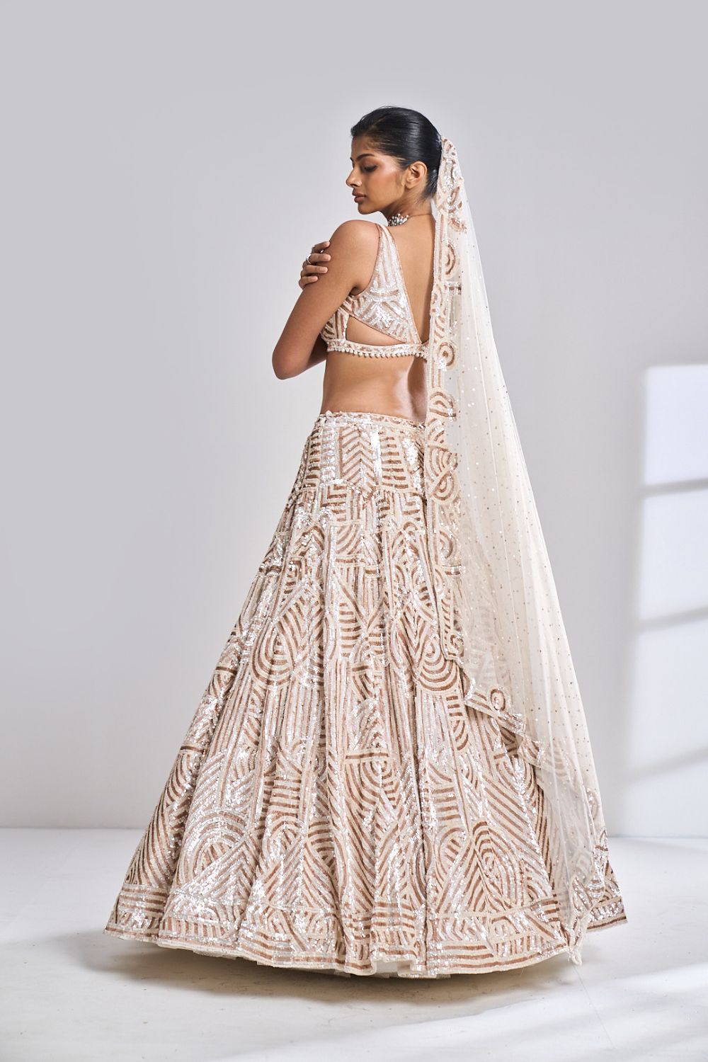 Ivory & Nude Sequin Lehenga Set