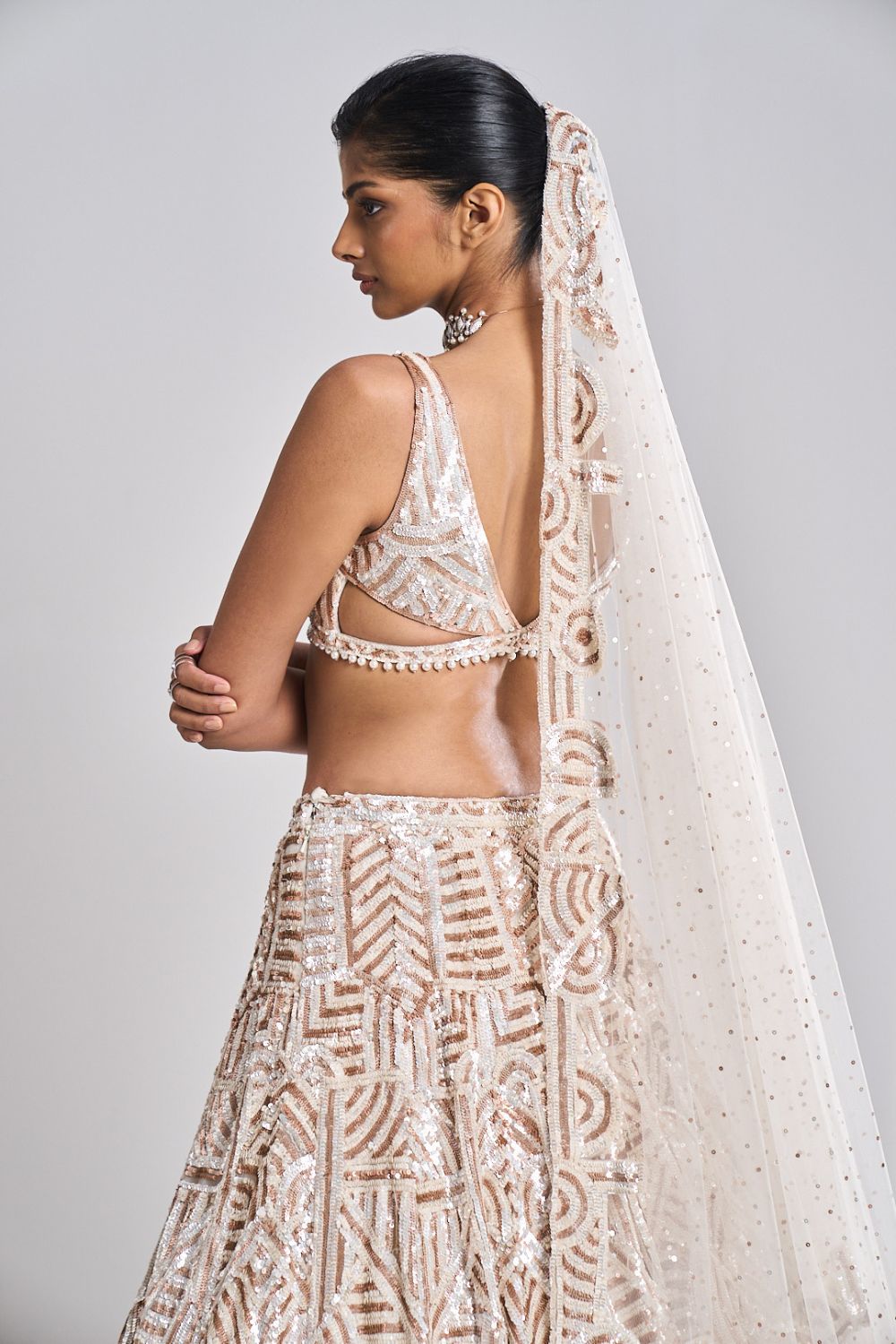 Ivory & Nude Sequin Lehenga Set