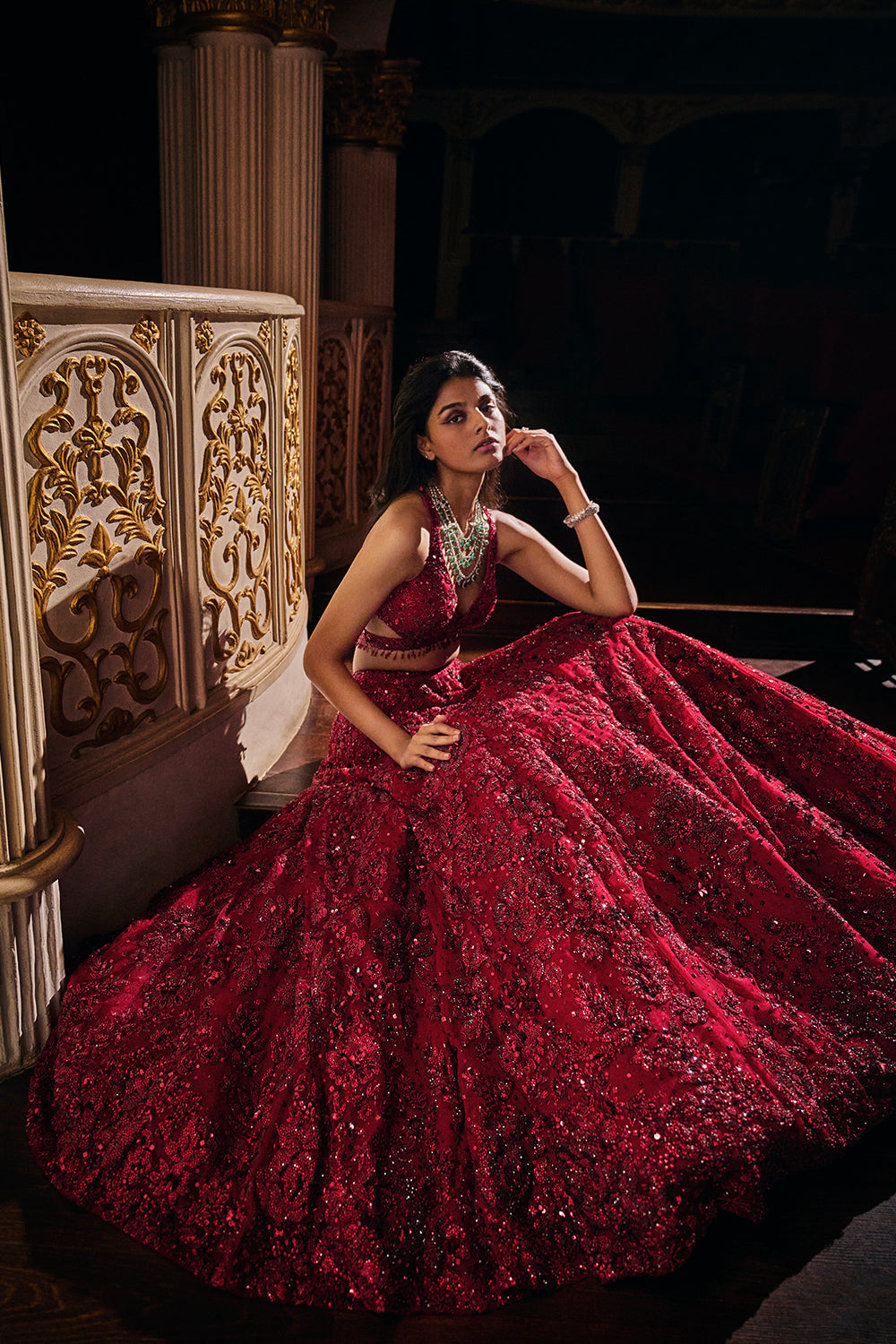 Maroon Sequin Lehenga Set