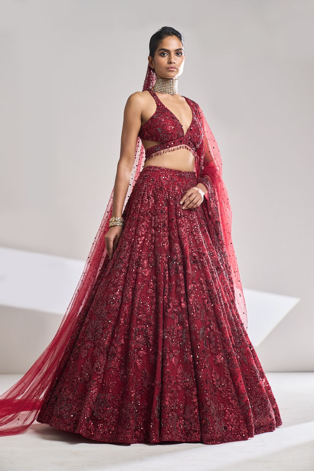 Maroon Sequin Lehenga Set