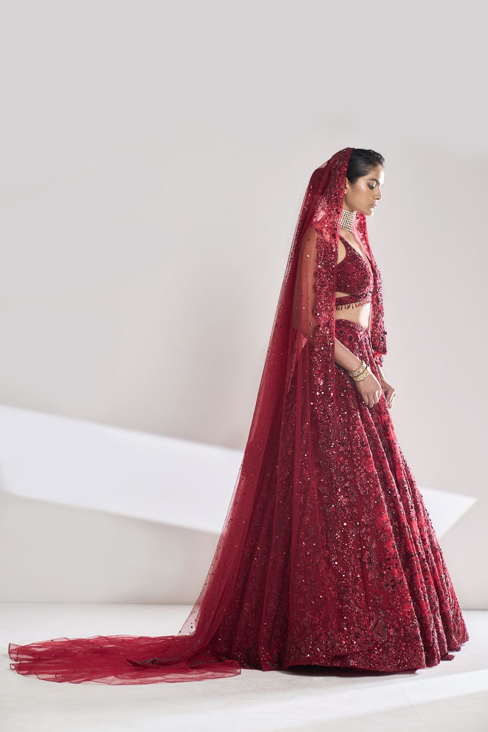 Maroon Sequin Lehenga Set