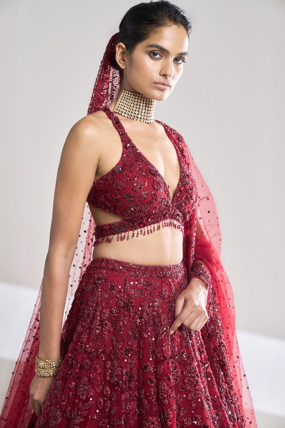 Maroon Sequin Lehenga Set