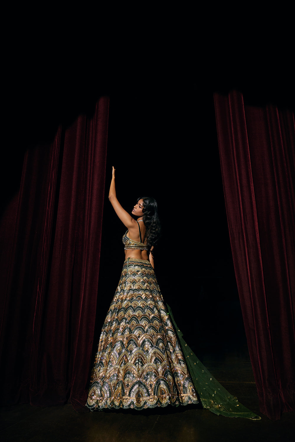 Multi-Coloured Metallic Lehenga Set