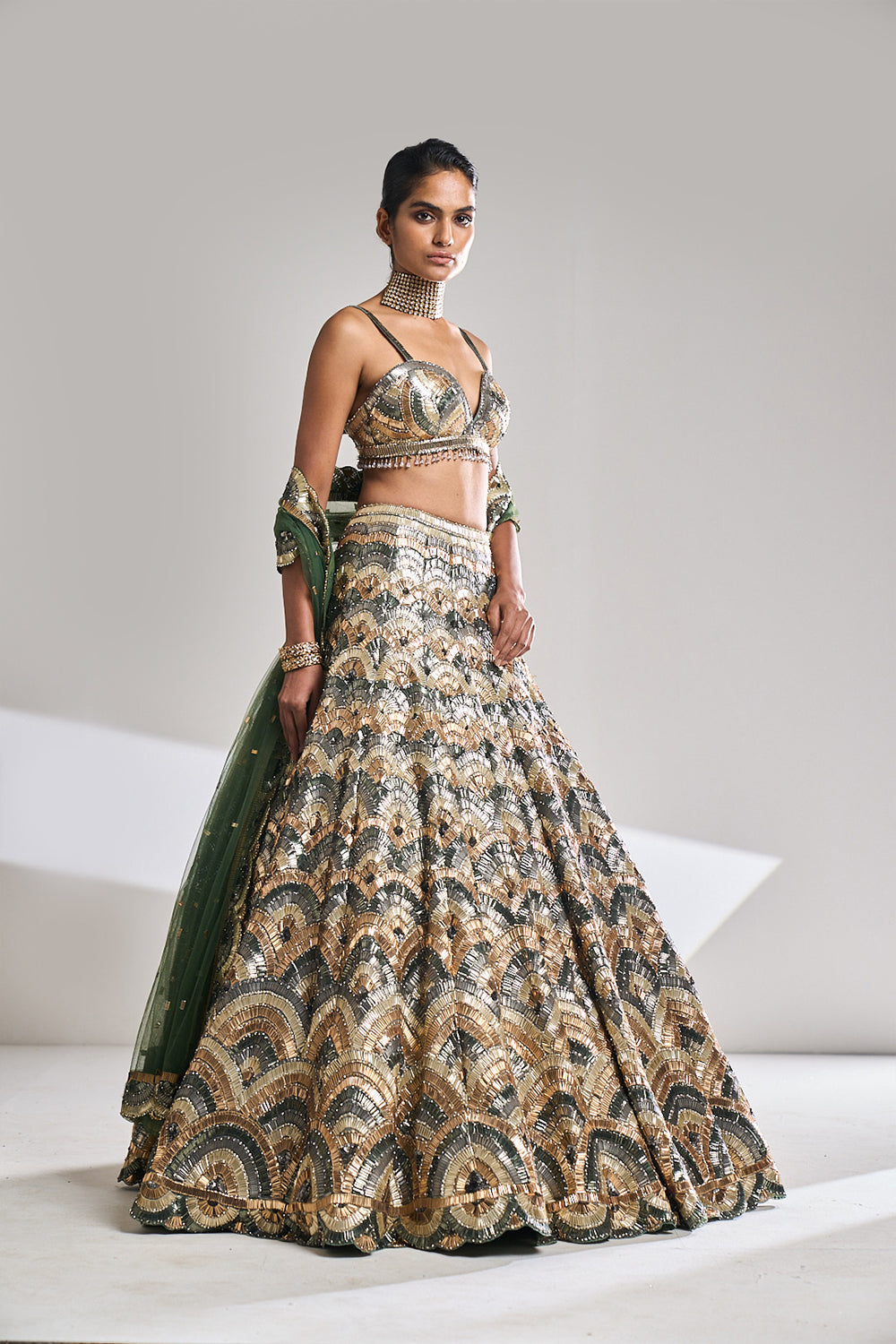 Multi-Coloured Metallic Lehenga Set