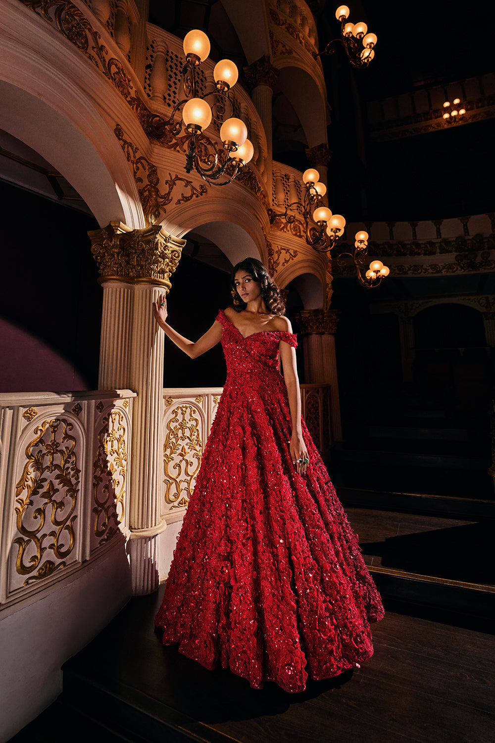 Red Three-Dimensional Off shoulder Gown