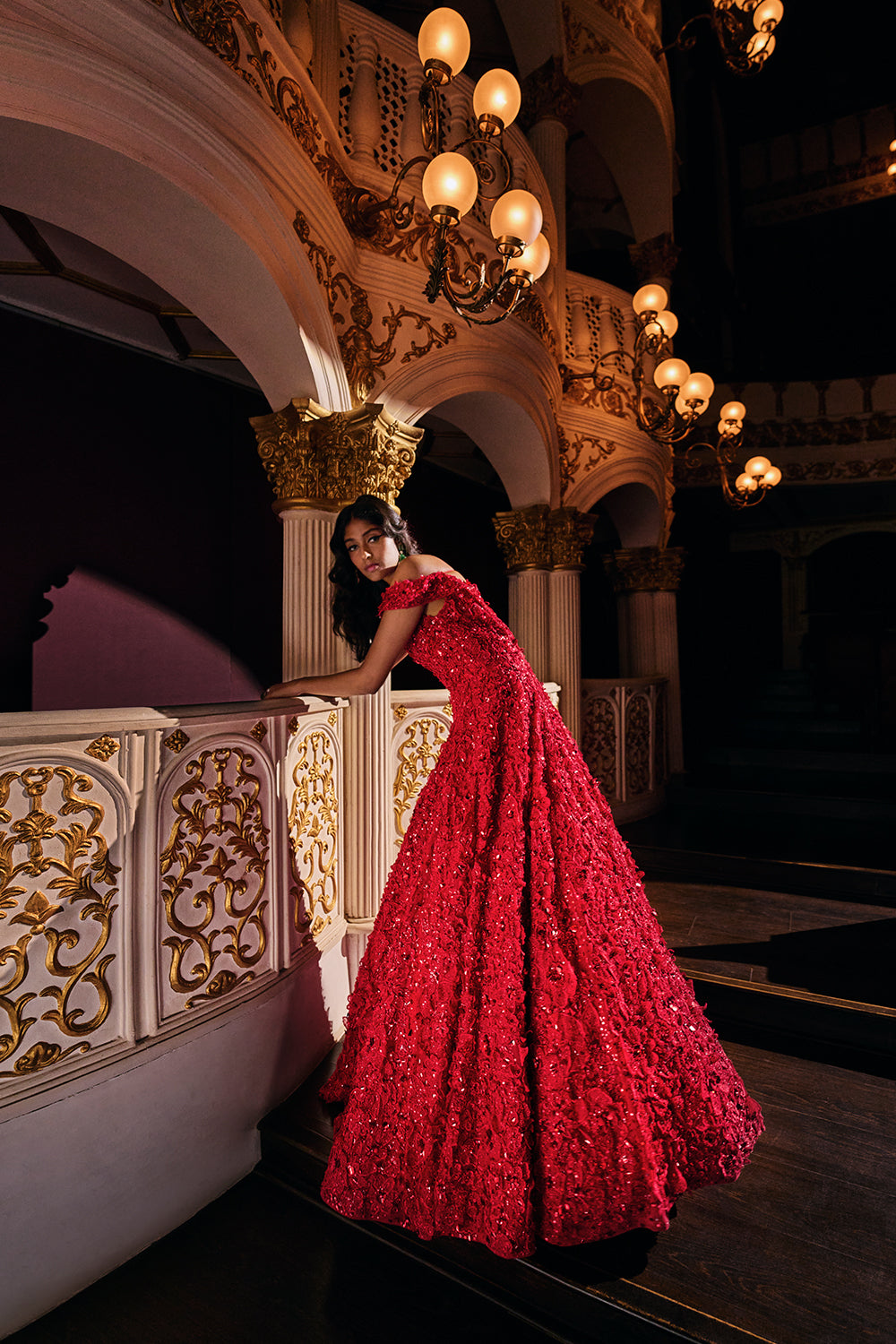 Red Three-Dimensional Off shoulder Gown