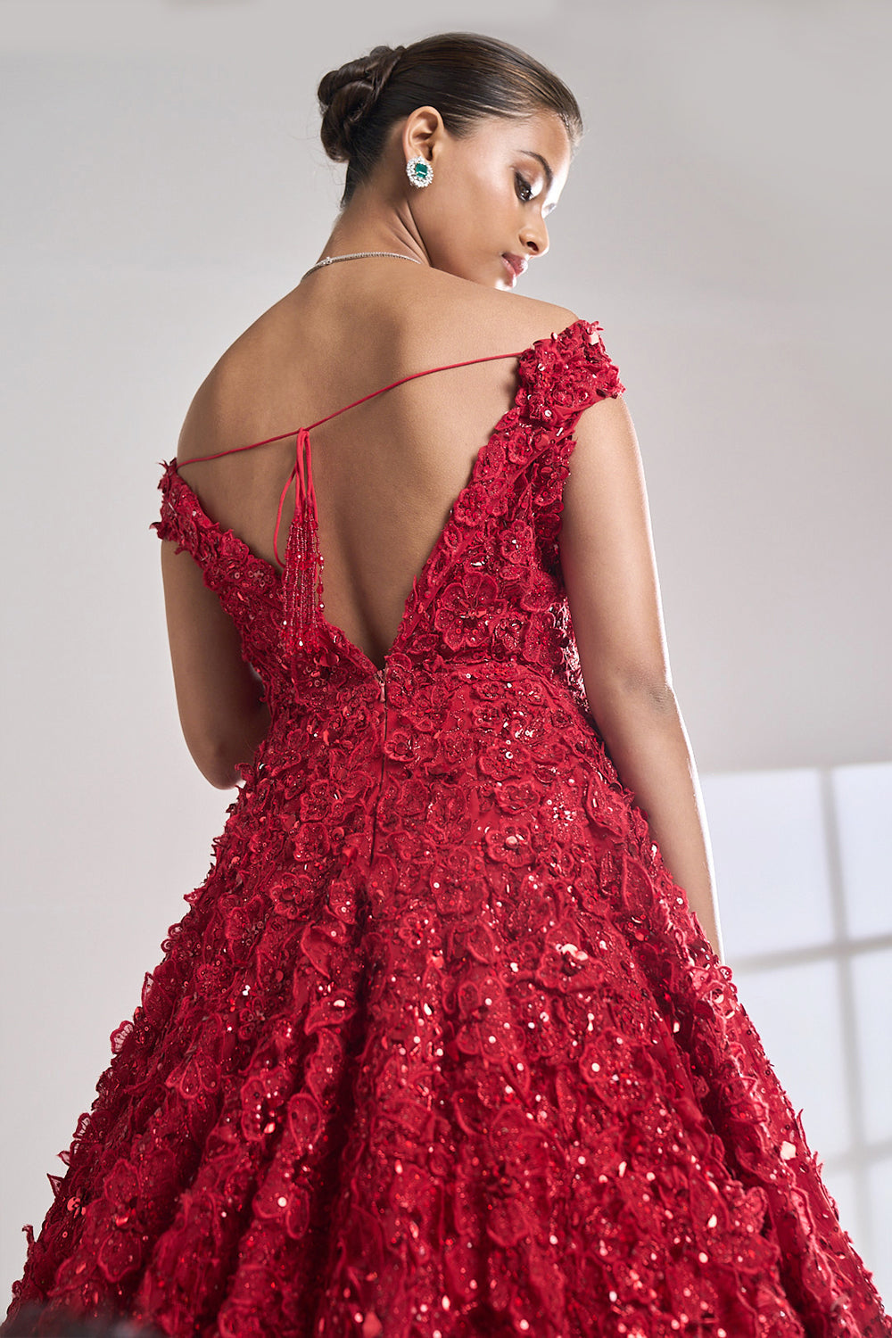 Red Three-Dimensional Off shoulder Gown