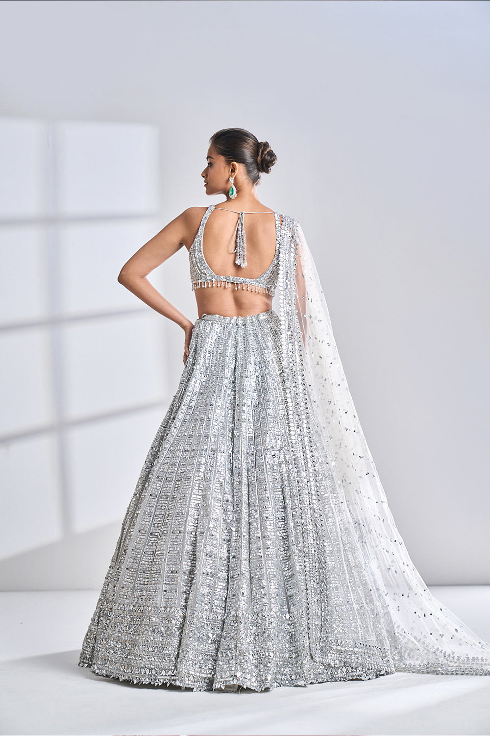 Silver Geometric Lehenga Set