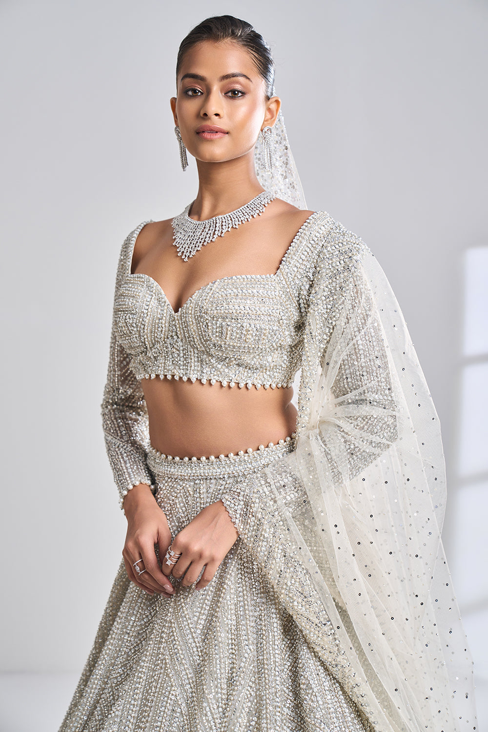 Silver Pearl Lehenga Set