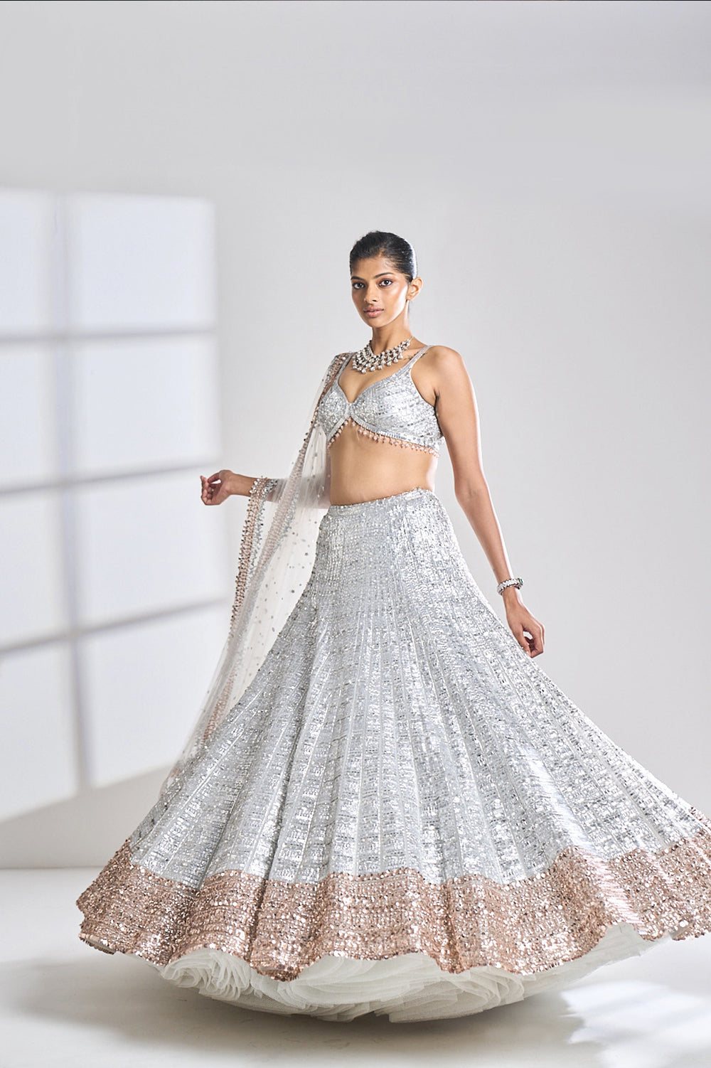 Silver Rose Gold Lehenga Set