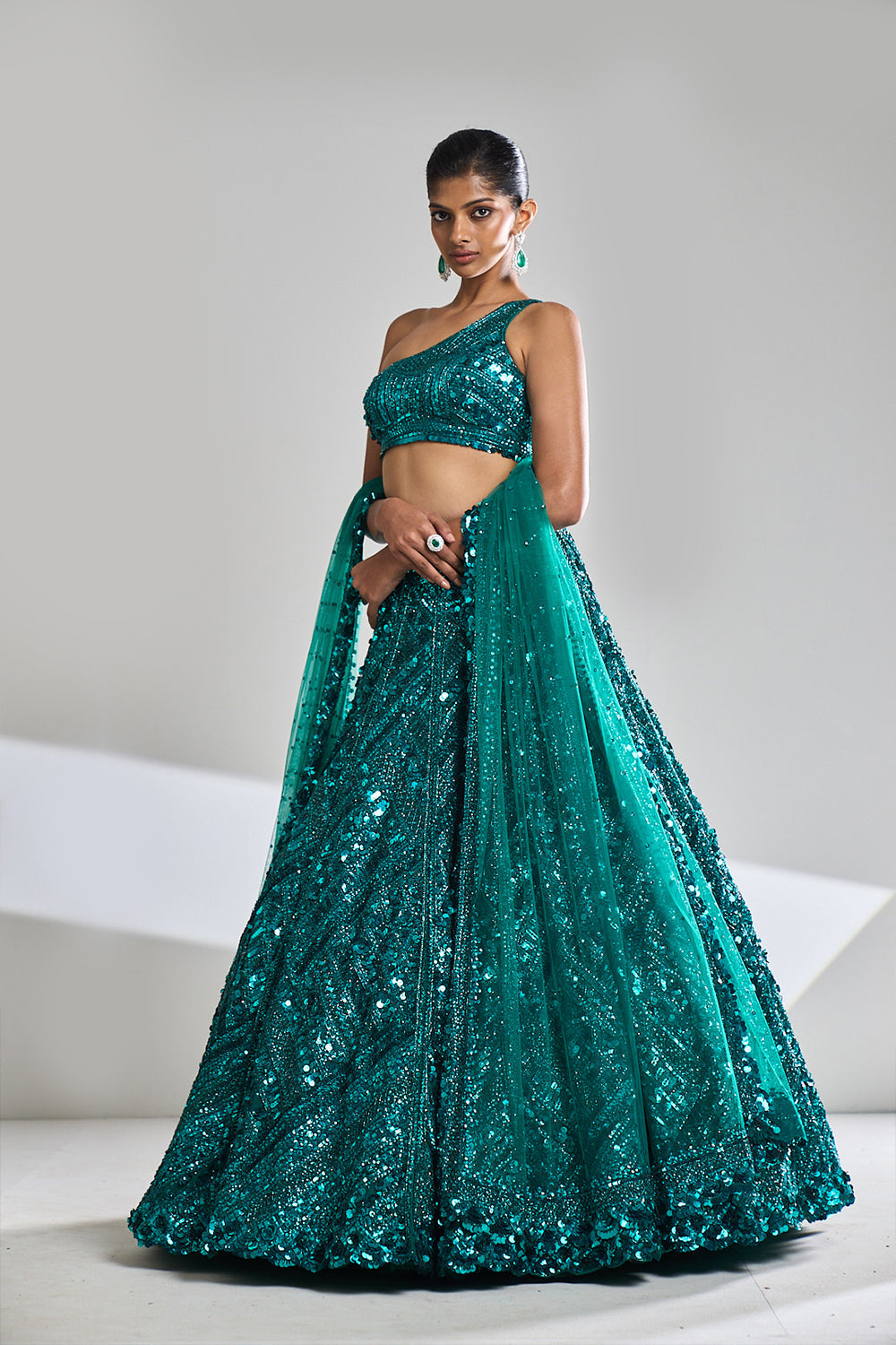 Teal Sequin Lehenga Set