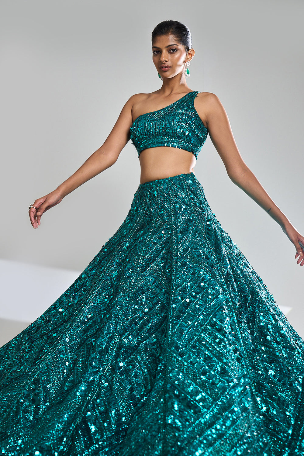 Teal Sequin Lehenga Set