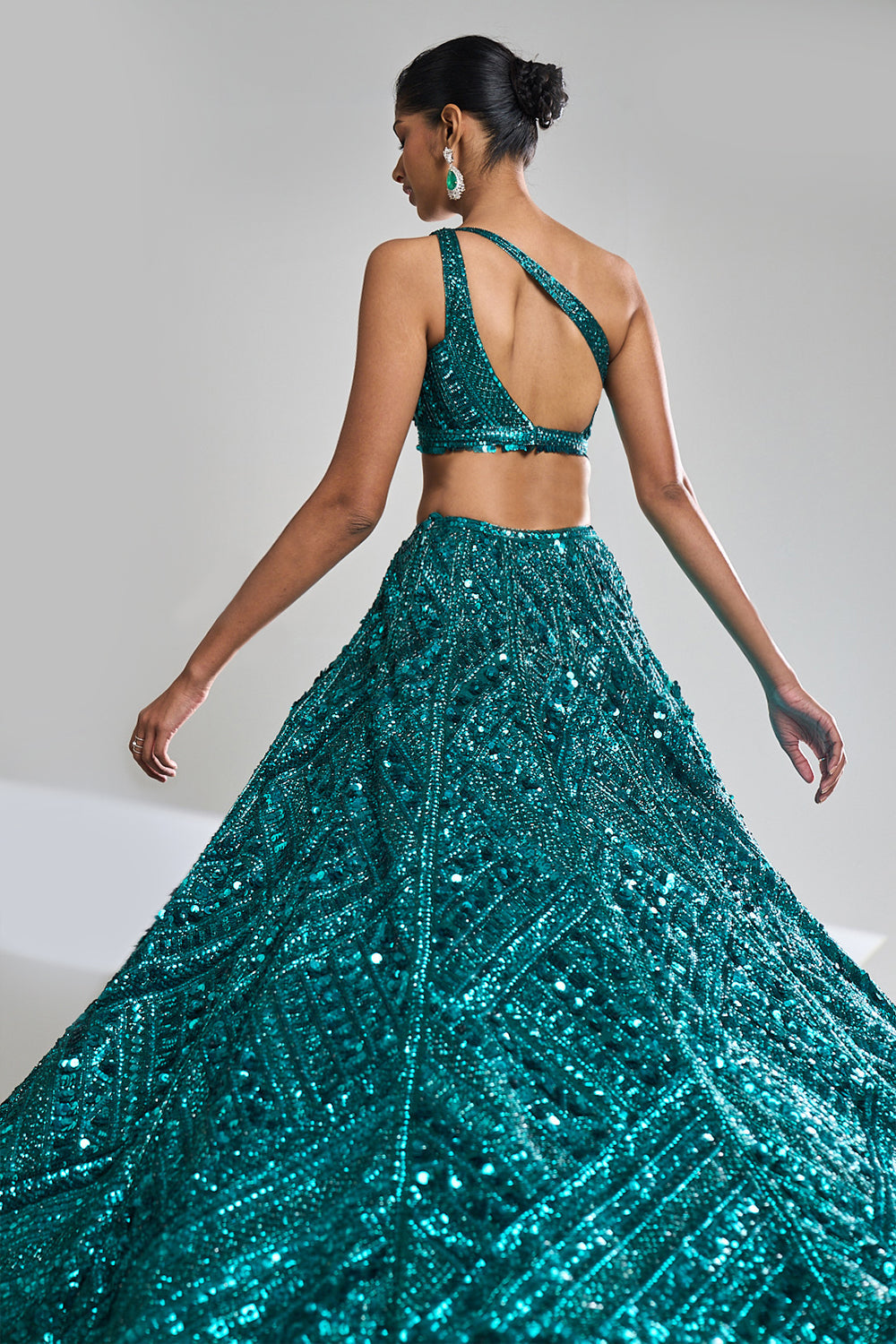 Teal Sequin Lehenga Set