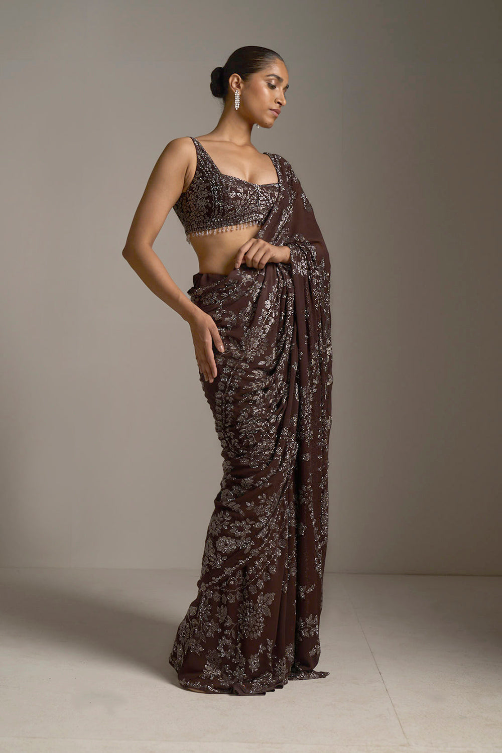 Wine Crystal Saree