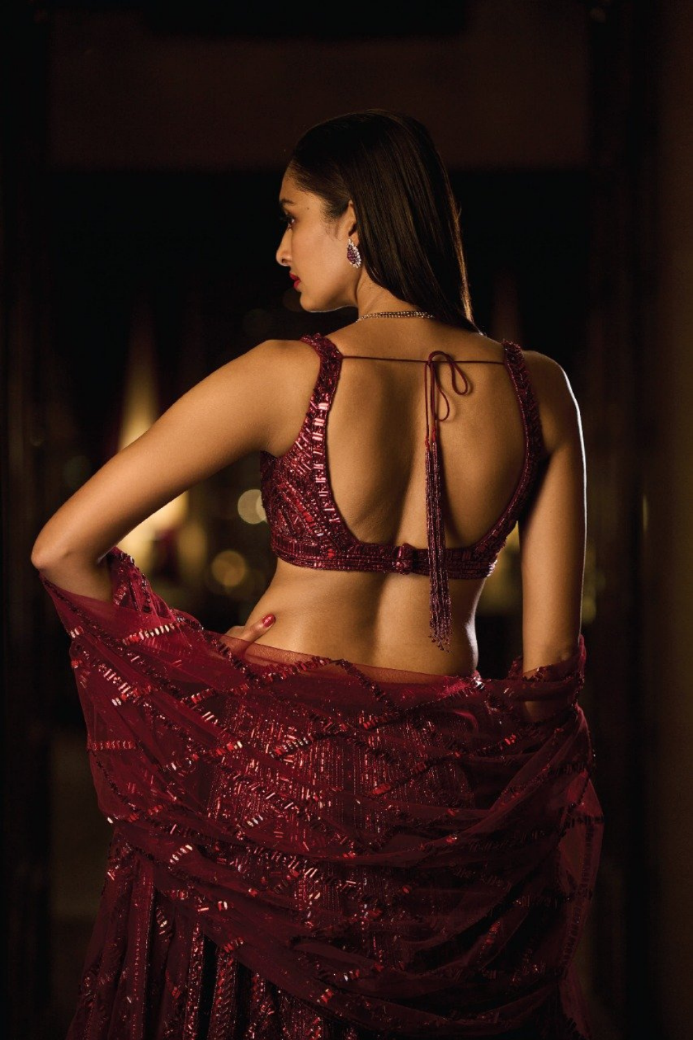 Deep Maroon Sequin Lehenga Set