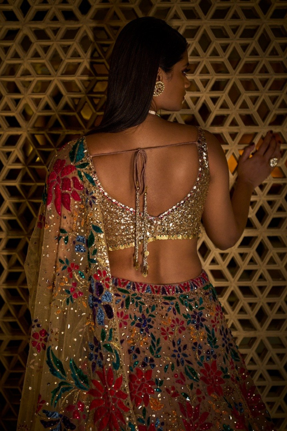 Gold Multi-Coloured Floral Lehenga Set