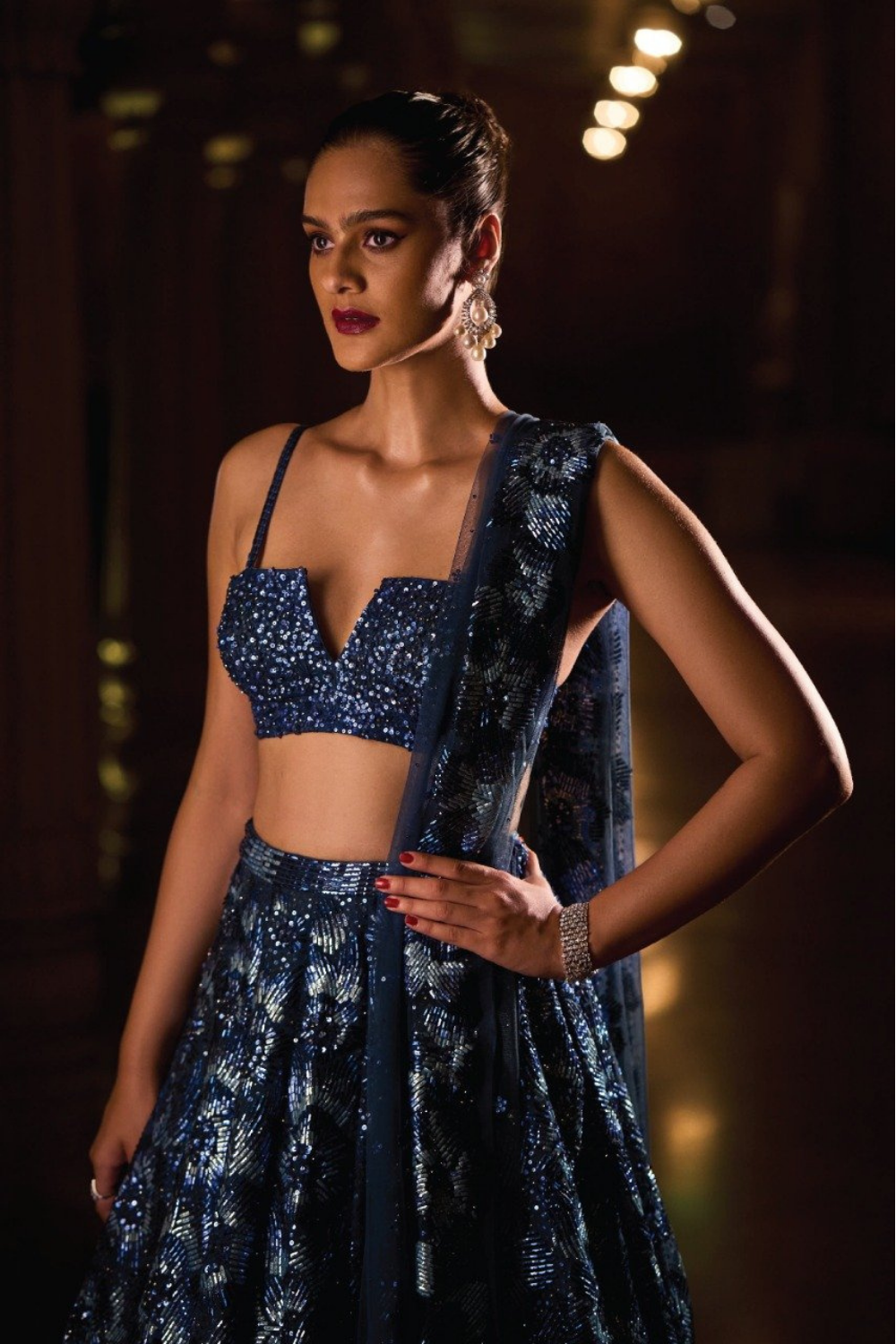 Metallic Blue Sliver Lehenga Set