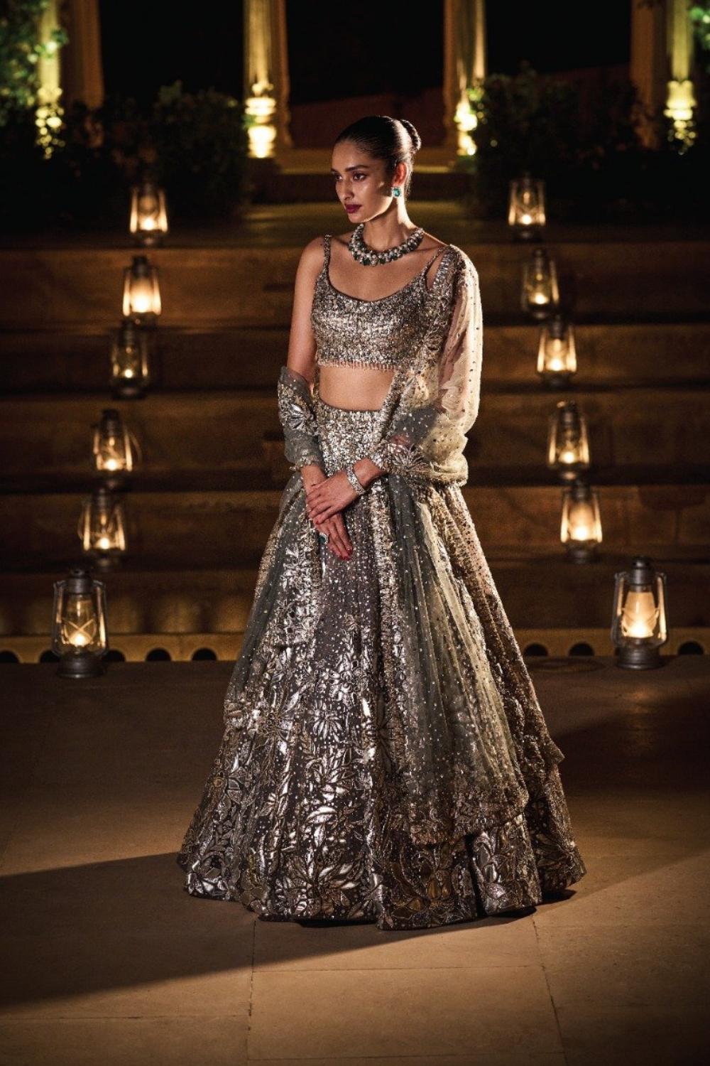 Metallic Grey Lehenga Set