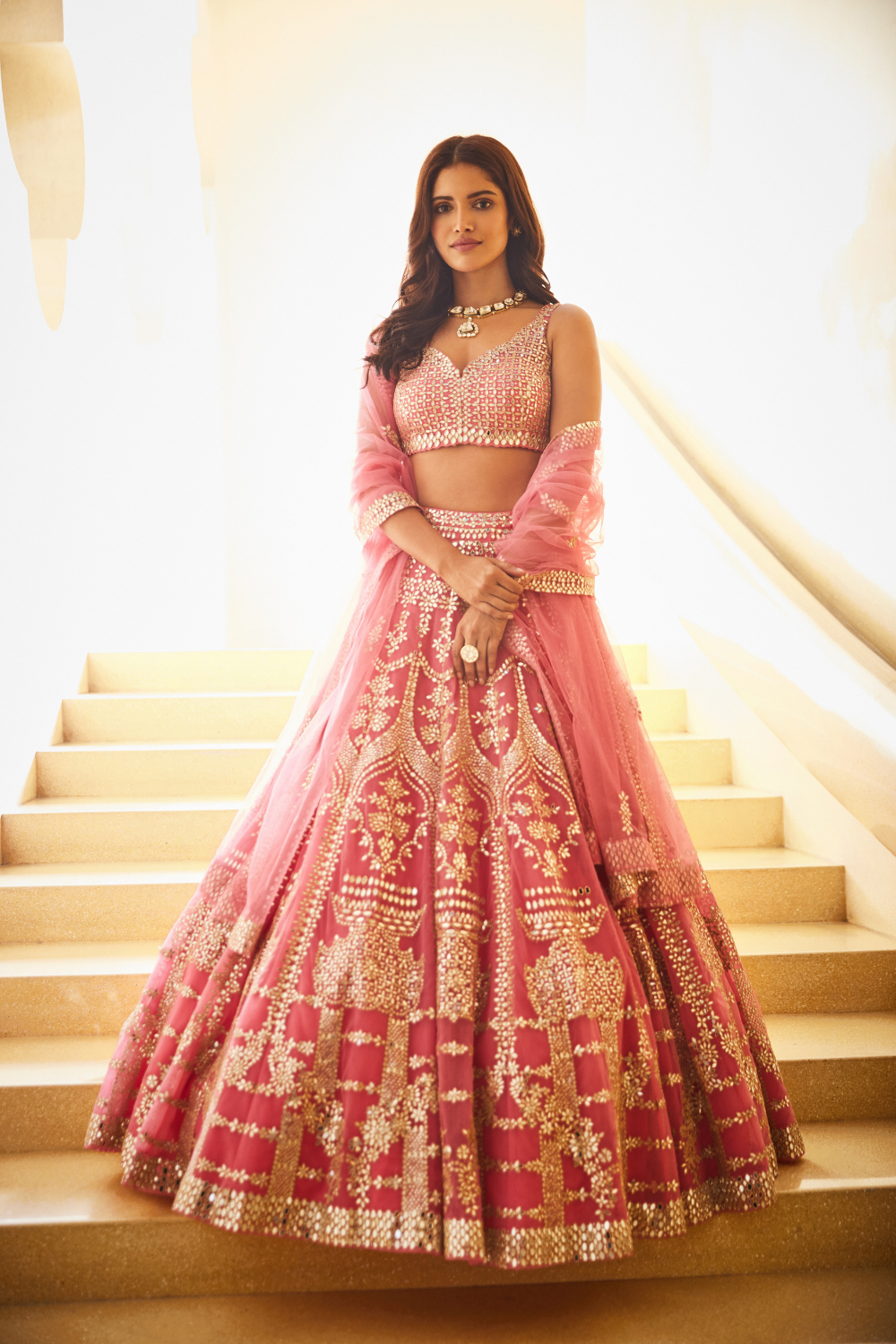 Pink Mirror Work Lehenga Set