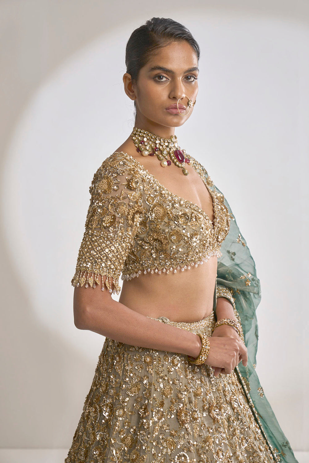 Champagne Zardozi Lehenga Set