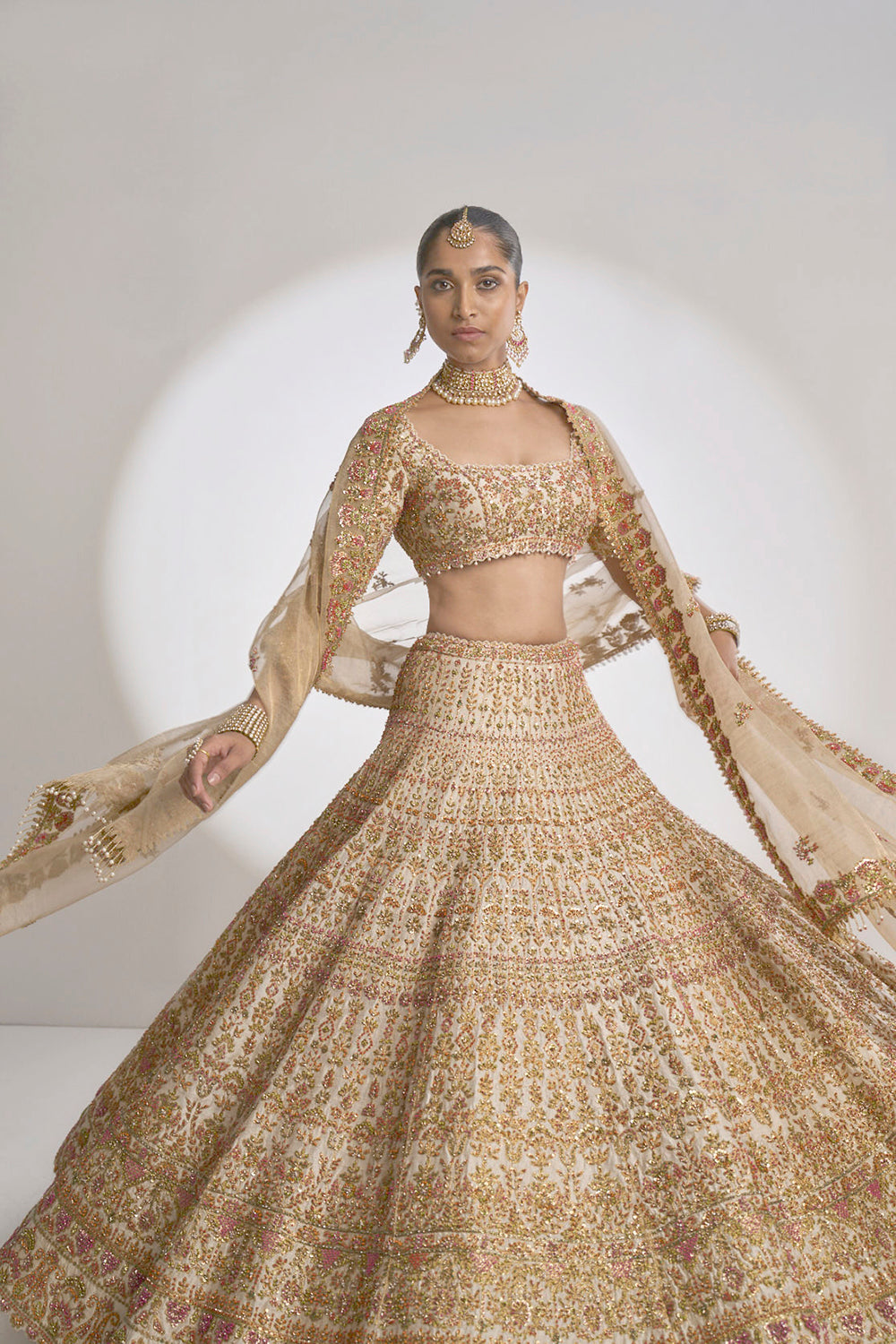 Cream Gold Zardosi Lehenga Set