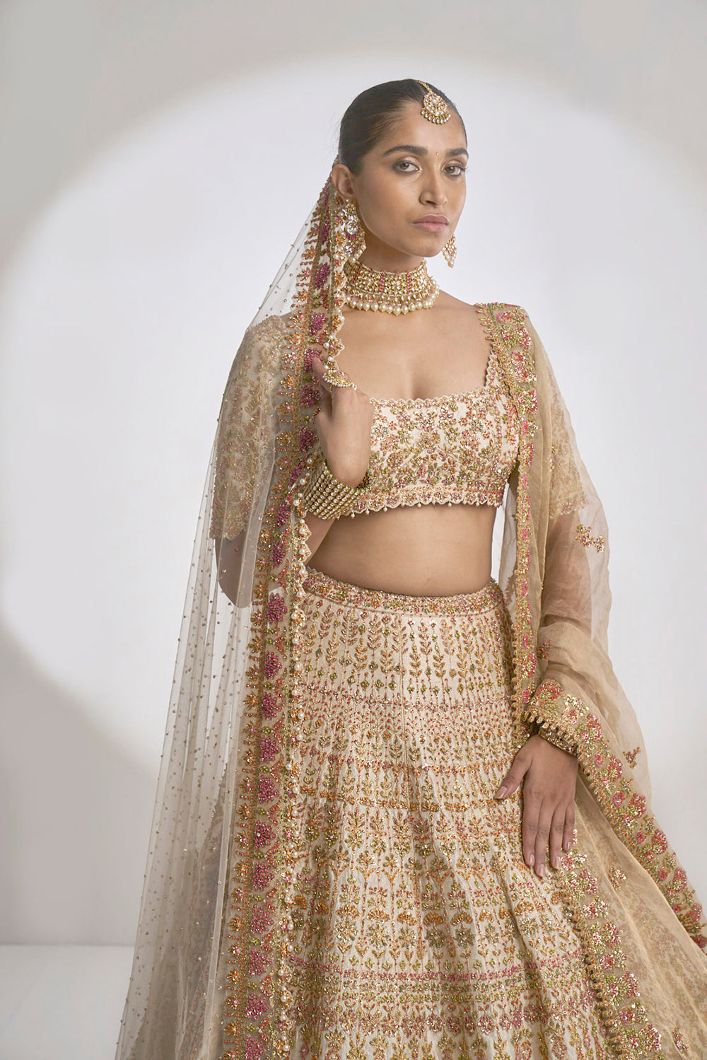 Cream Gold Zardosi Lehenga Set