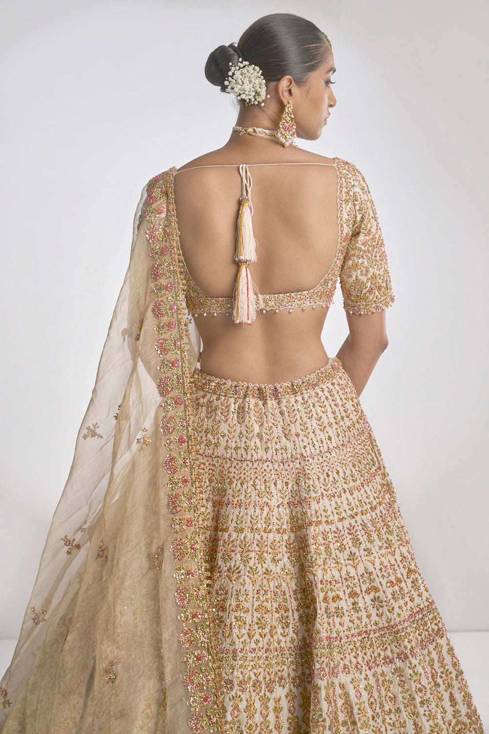 Cream Gold Zardosi Lehenga Set