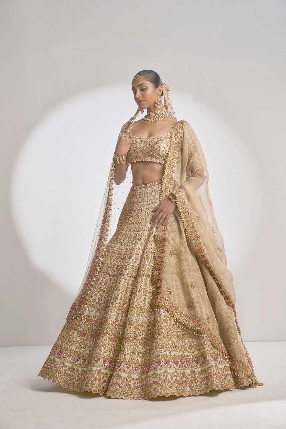 Cream Gold Zardozi Lehenga Set