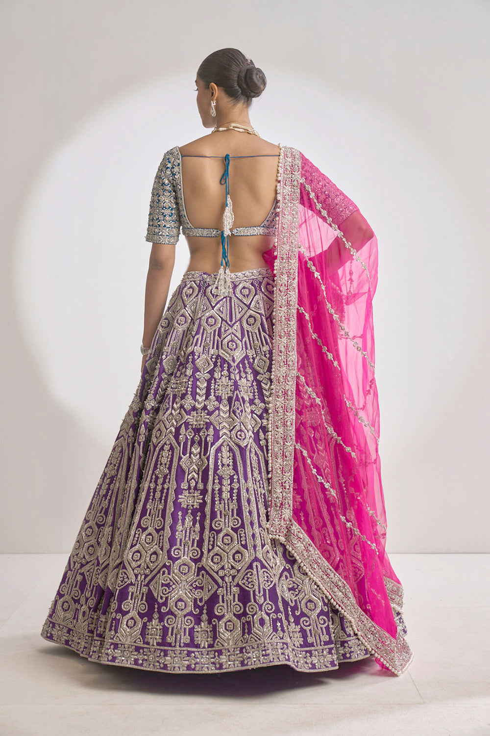 Multi-Coloured Silver Zardosi Lehenga Set