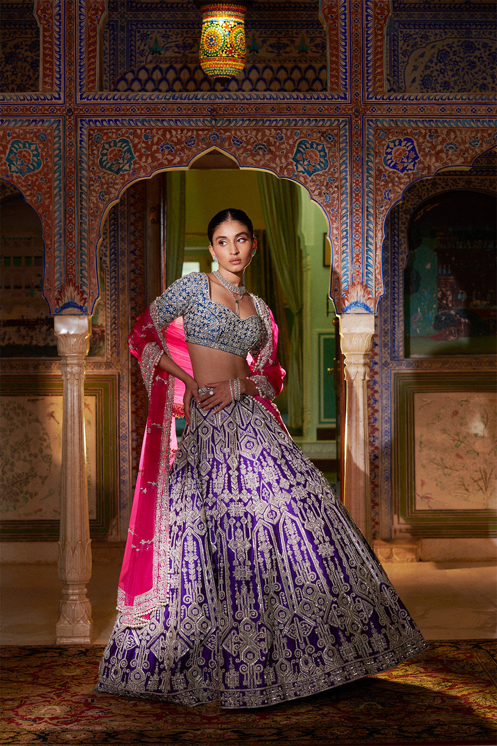 Multi-Coloured Silver Zardosi Lehenga Set