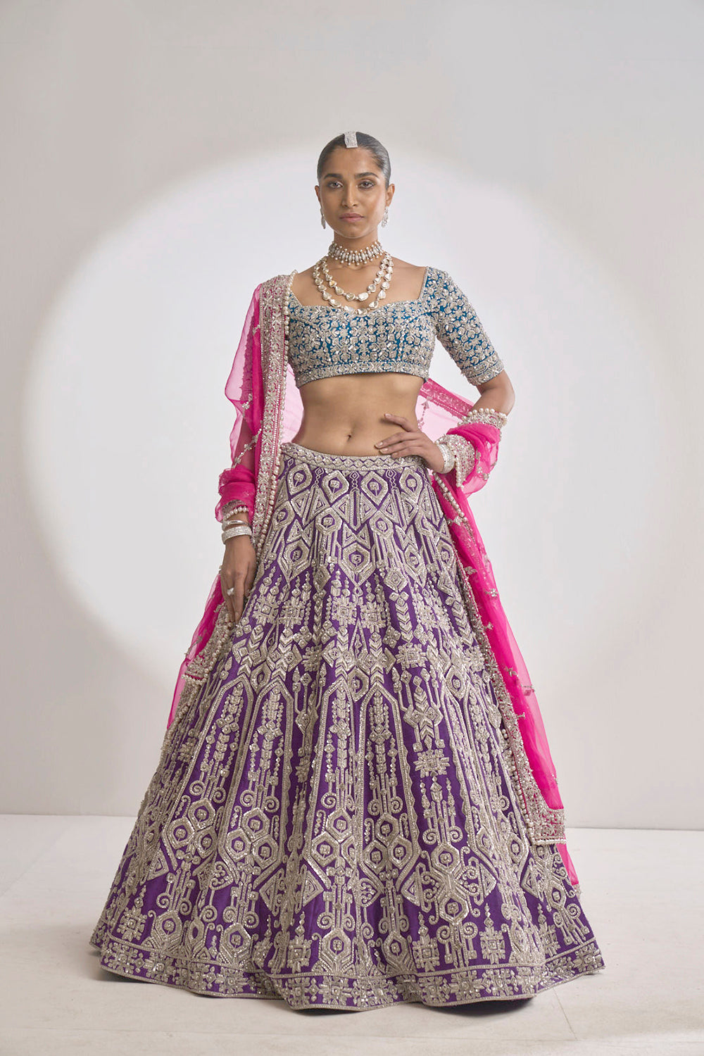 Multi-Coloured Silver Zardosi Lehenga Set