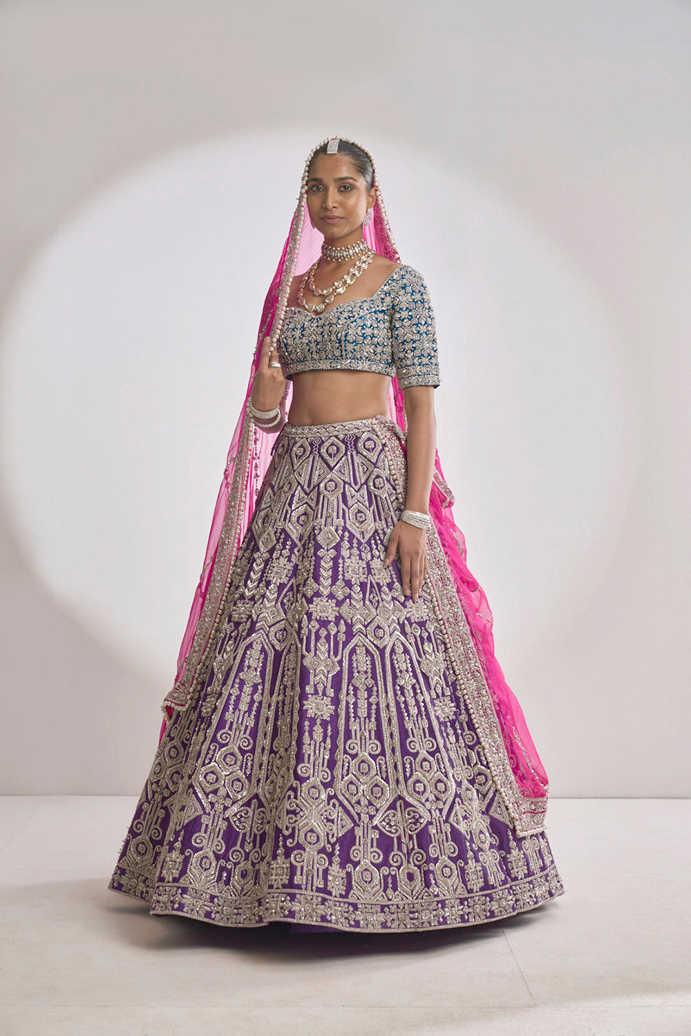 Multi-Coloured Silver Zardosi Lehenga Set